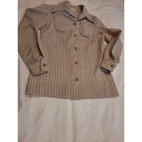 Vintage Jennifer Gee Pant Suit Brown Plaid, 1960's, 70's Double Knit Fabric - Picture 2 of 15